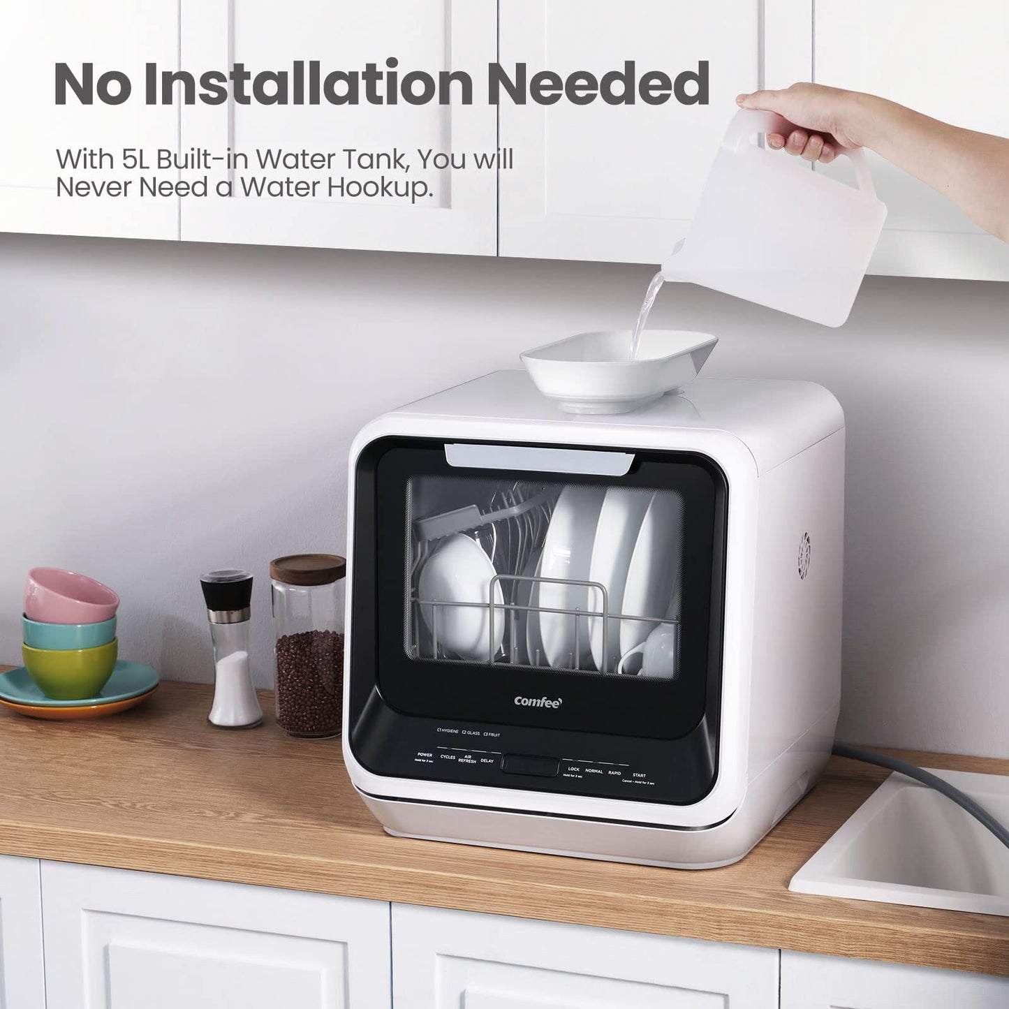 COMFEE' Portable Mini Dishwasher, 5L Built-in Water Tank, 6 Programs, Countertop Dishwasher for Apartments & RVs