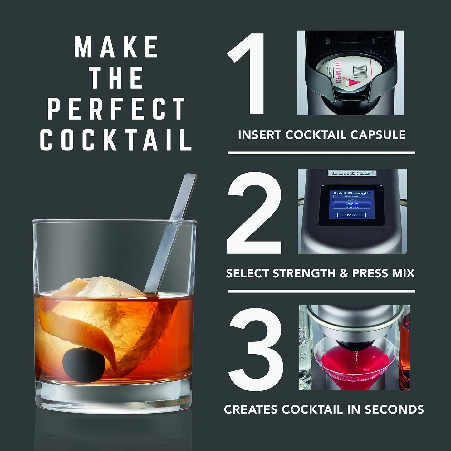 Bartesian Premium Cocktail & Margarita Machine - Easy Push-Button Home Bar System
