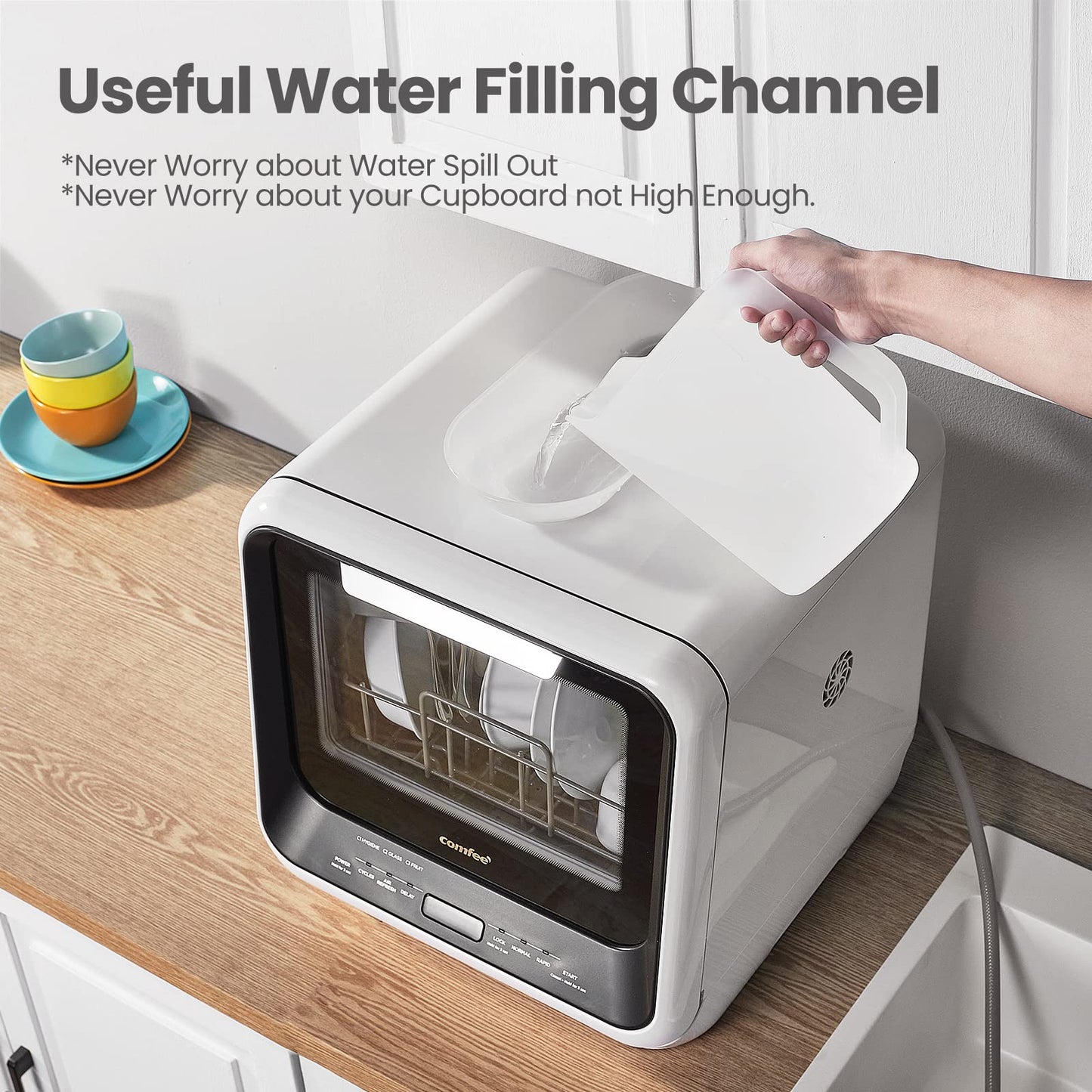 COMFEE' Portable Mini Dishwasher, 5L Built-in Water Tank, 6 Programs, Countertop Dishwasher for Apartments & RVs