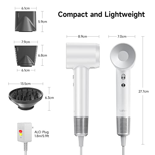Laifen Hair Dryer - 110,000 RPM Ionic Blow Dryer with Thermo-Control, Diffuser, Nozzle - Fast Drying, Low Noise - Home & Travel