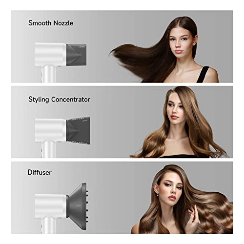 Laifen Hair Dryer - 110,000 RPM Ionic Blow Dryer with Thermo-Control, Diffuser, Nozzle - Fast Drying, Low Noise - Home & Travel