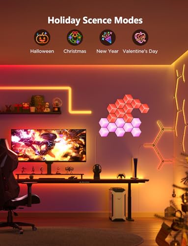 Govee Hexa Pro Light Panels - RGBIC 3D Hexagon Wall Lights, Wi-Fi LED, Music Sync, Alexa & Google Assistant, 10-Pack