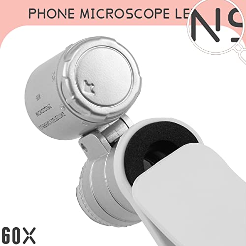 KINGMAS 60X Clip-On Microscope Lens with LED Lights - Universal Phone Compatibility for Precision Magnification