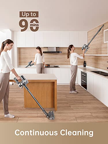 Dreametech T30 Cordless Vacuum Cleaner, 90mins Long Runtime Stick Vacuum, 190 AW Robust Suction Handheld Vacuum, Cordless Vacuum with HEPA Filters for Hard Floor Stairs