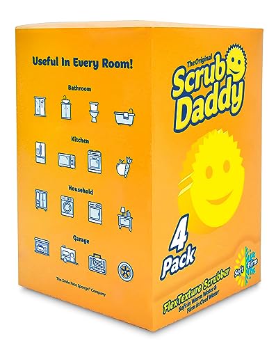 Original Scrub Daddy Sponge - Scratch Free Scrubber for Dishes and Home, Odor Resistant, Soft in Warm Water, Firm in Cold, Deep Cleaning Kitchen and Bathroom, Multi-use, Dishwasher Safe, 4ct