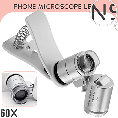 KINGMAS 60X Clip-On Microscope Lens with LED Lights - Universal Phone Compatibility for Precision Magnification