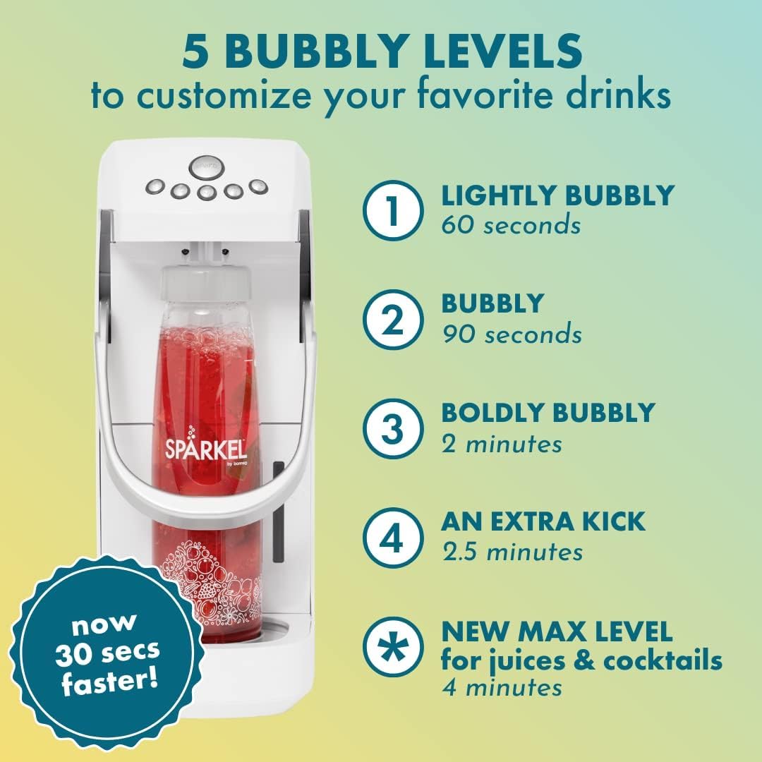 Spärkel Cherry Red Sparkling Water Maker – No CO2 Tank, 5 Carbonation Levels