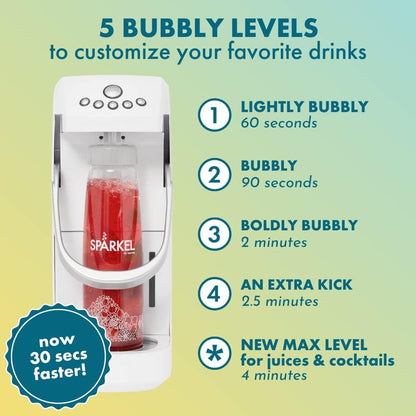 Spärkel Cherry Red Sparkling Water Maker – No CO2 Tank, 5 Carbonation Levels