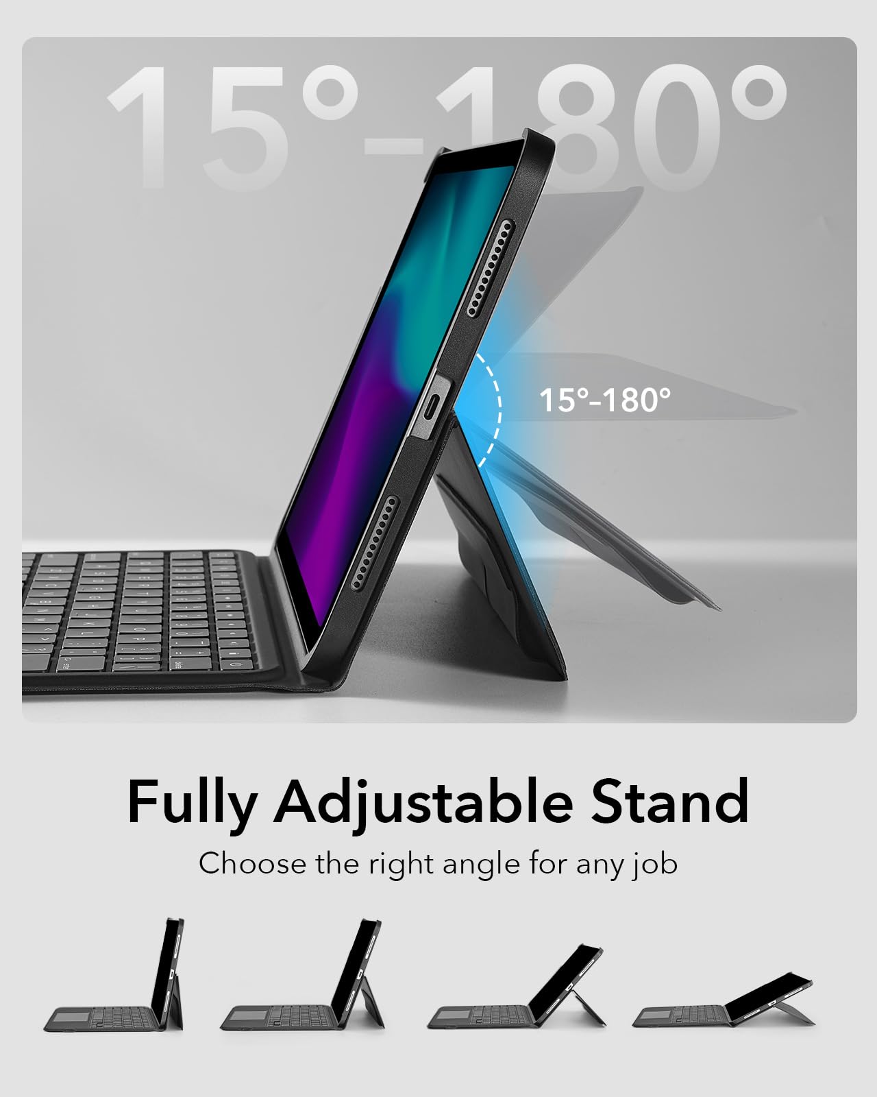 ESR Ascend Keyboard Case for iPad Air & Pro 11-Inch, Detachable Stand - Black