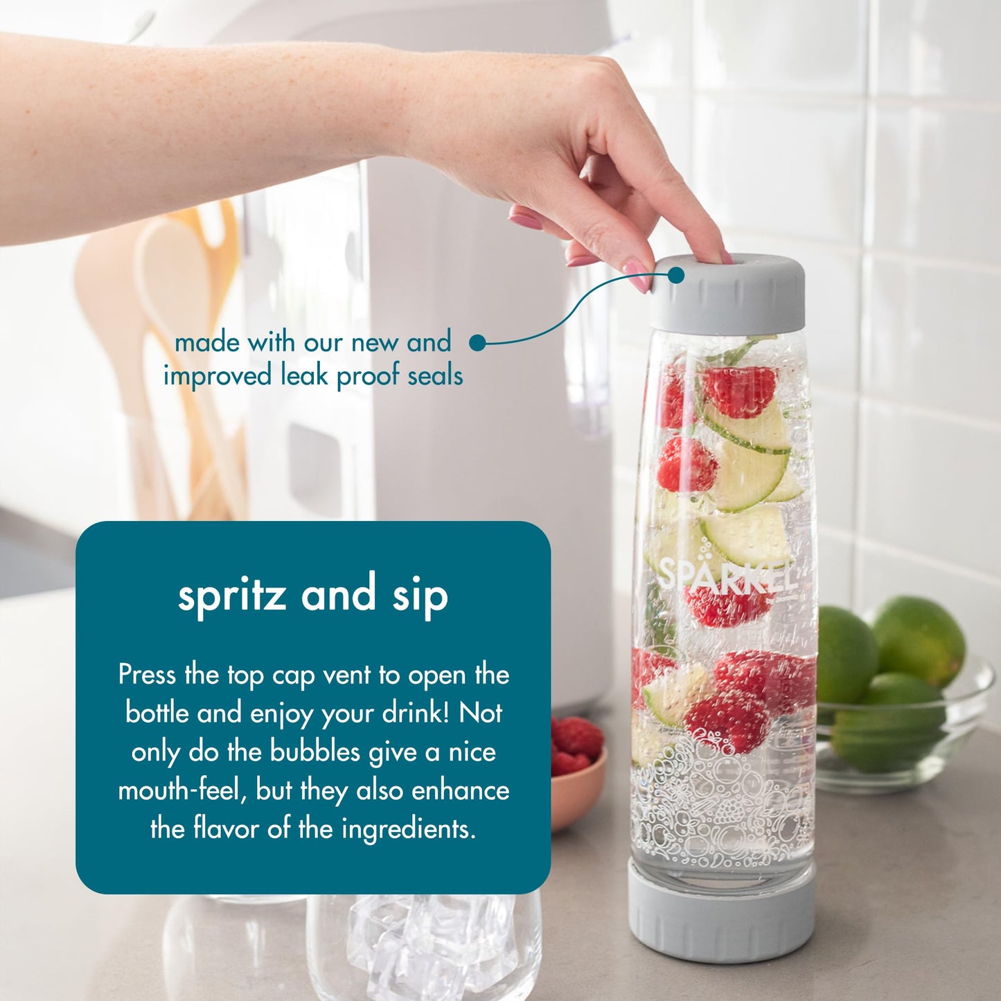 Spärkel Cherry Red Sparkling Water Maker – No CO2 Tank, 5 Carbonation Levels