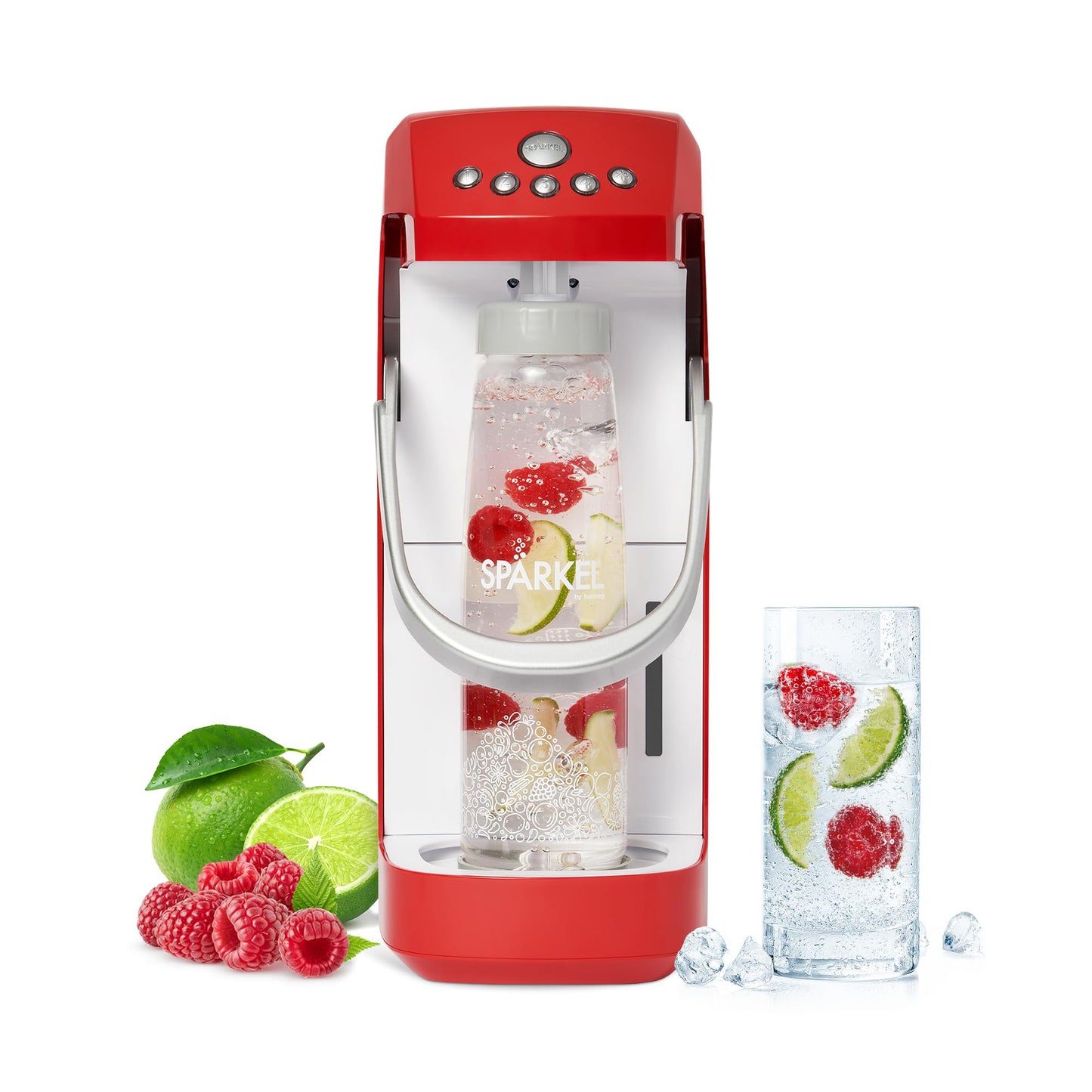 Spärkel Cherry Red Sparkling Water Maker – No CO2 Tank, 5 Carbonation Levels