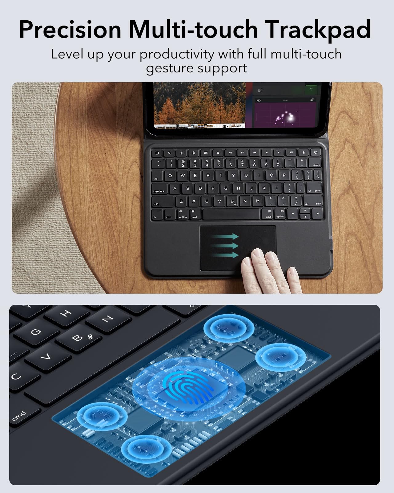 ESR Ascend Keyboard Case for iPad Air & Pro 11-Inch, Detachable Stand - Black