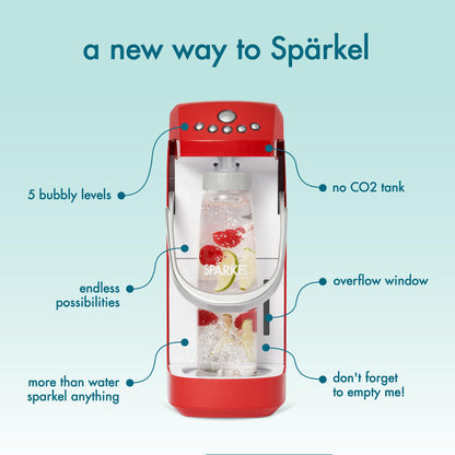 Spärkel Cherry Red Sparkling Water Maker – No CO2 Tank, 5 Carbonation Levels
