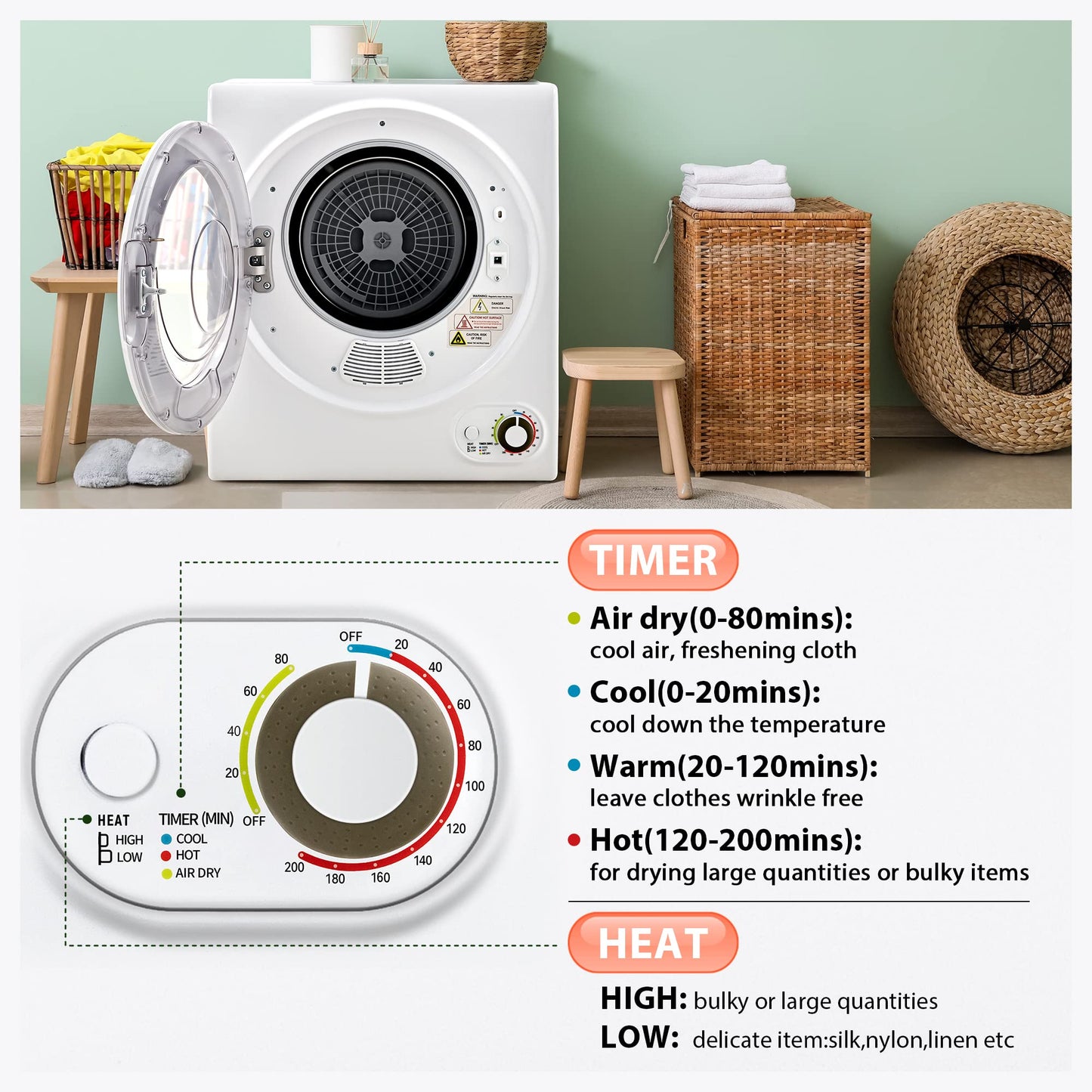 Euhomy 110V Portable Clothes Dryer, 850W Compact Electric Dryer, 1.5 cu.ft, Stainless Steel
