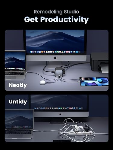 UGREEN 65W Charging Station, 7-in-1 USB C Power Strip with 6ft Extension Cord, 3 AC, 2 USB C, 2 USB A, Nexode GaN Desktop Charger for Home, Office, Travel for MacBook Pro, iPhone 15 Pro and More