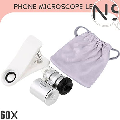 KINGMAS 60X Clip-On Microscope Lens with LED Lights - Universal Phone Compatibility for Precision Magnification