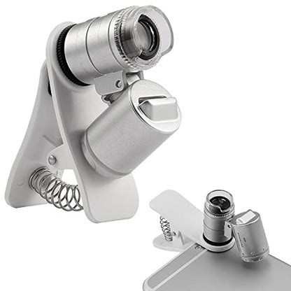 KINGMAS 60X Clip-On Microscope Lens with LED Lights - Universal Phone Compatibility for Precision Magnification