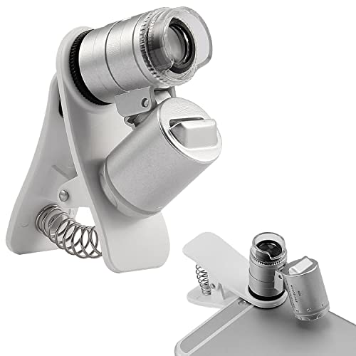 KINGMAS 60X Clip-On Microscope Lens with LED Lights - Universal Phone Compatibility for Precision Magnification
