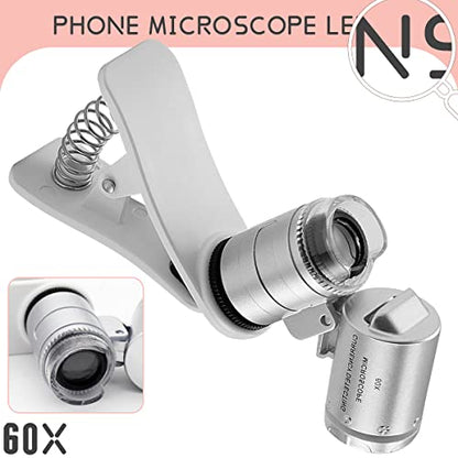 KINGMAS 60X Clip-On Microscope Lens with LED Lights - Universal Phone Compatibility for Precision Magnification