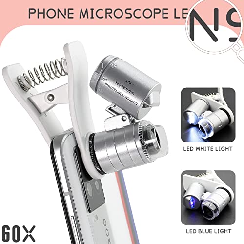 KINGMAS 60X Clip-On Microscope Lens with LED Lights - Universal Phone Compatibility for Precision Magnification