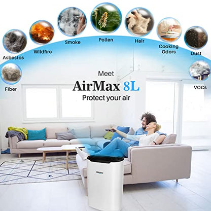 Okaysou AirMax8L 5-in-1 Large Room Air Purifier - True HEPA Filter, Eliminates Dust, Mold, Odor, VOCs, Double Filtration System