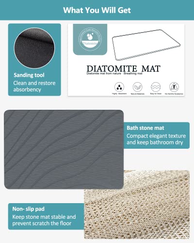 Natural Stone Bath Mat - Diatomaceous Earth, Nonslip, Super Absorbent, Quick Drying, Easy to Clean