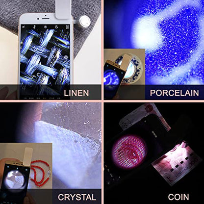 KINGMAS 60X Clip-On Microscope Lens with LED Lights - Universal Phone Compatibility for Precision Magnification